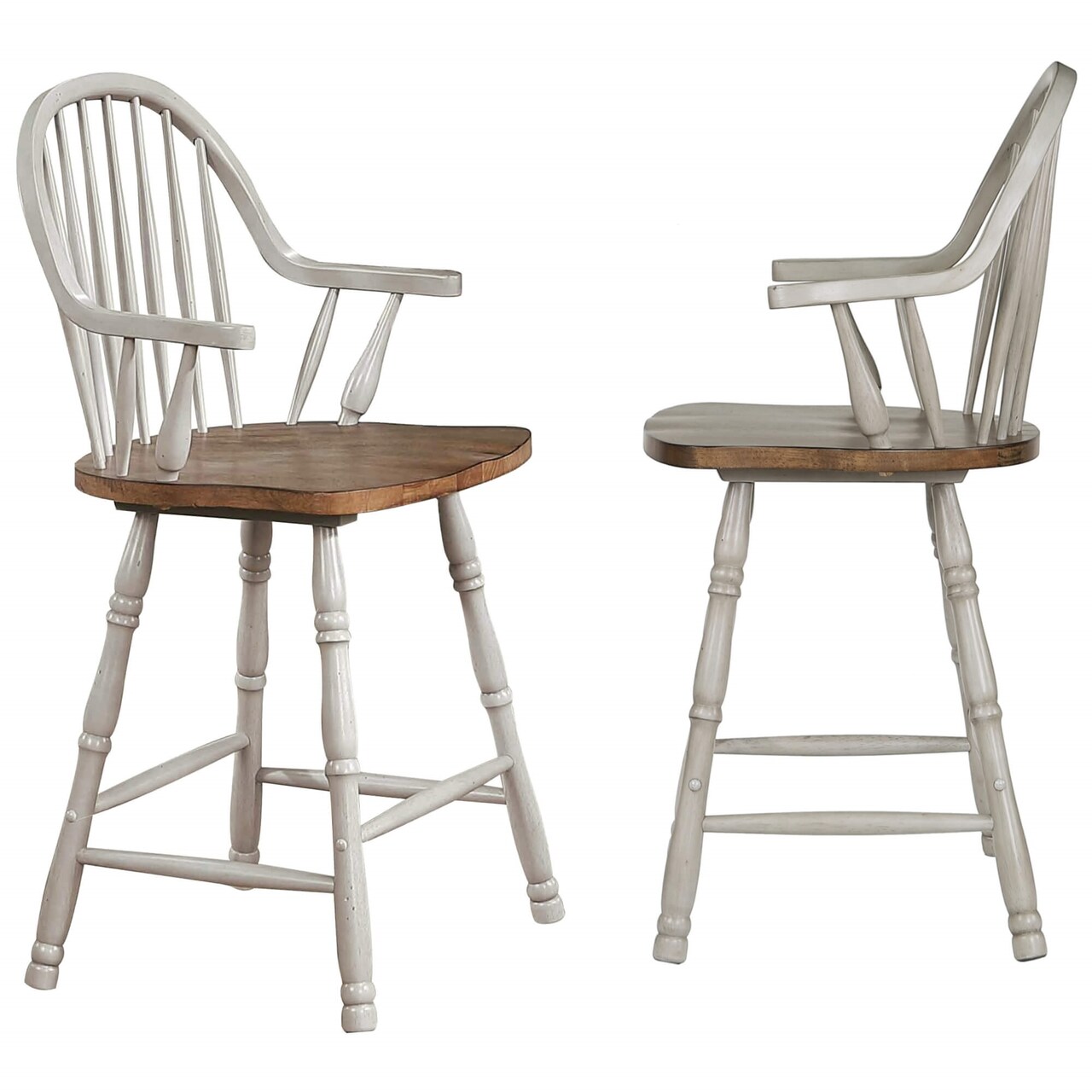Contemporary Home Living Distressed High Back Wooden Bar Stools - 41" - Gray and Brown - Set of 2